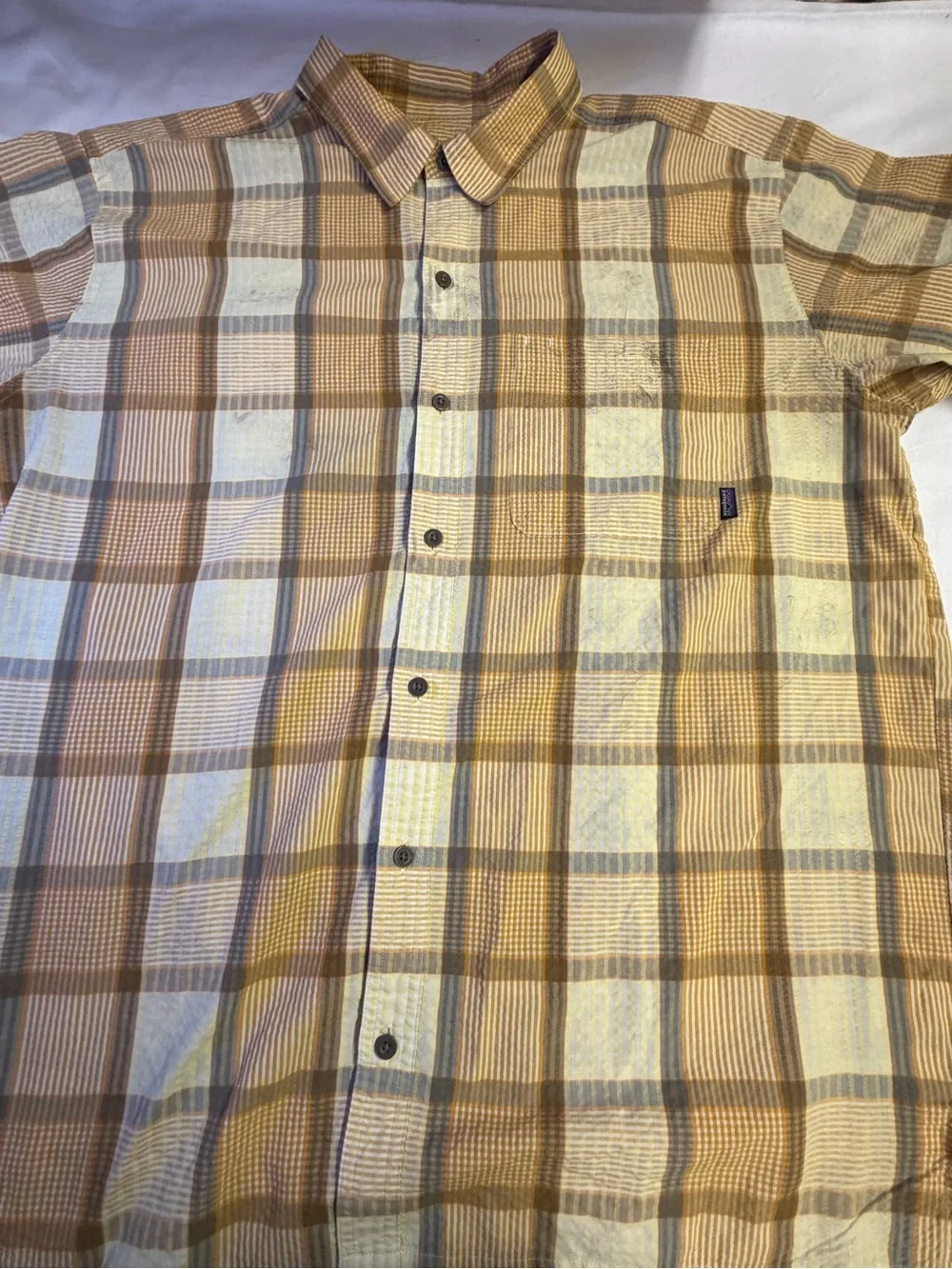 Men's Plaid Button-Up Shirt - Yellow & Brown